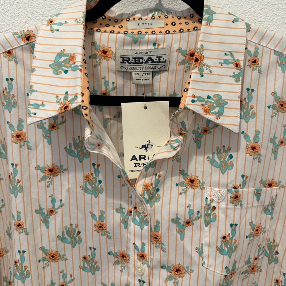 NWT. Ariat REAL Cactus Blossom Kirby Stretch Button Down Shirt L/S Fitted Sz XXL - Picture 4 of 13